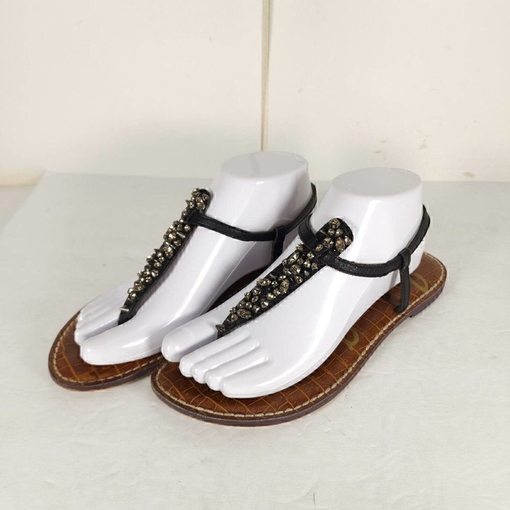 Sam Edelman Women's Gwyneth US 7,5 M Black Leather Rhinestones Thong Sandals
